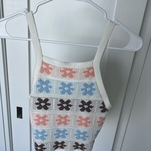 Bose Floral Crochet Top - White, Blue, Pink, Brown